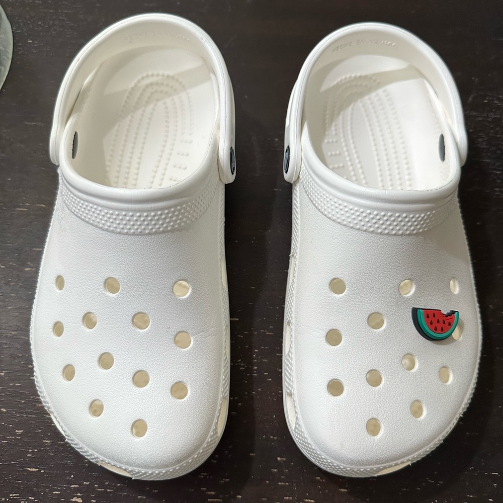 WHITE CROCS with watermelon jibbit